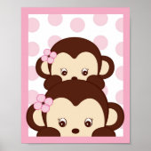 Mod Girl Monkey Stippen Nursery Wall Art Print (Voorkant)