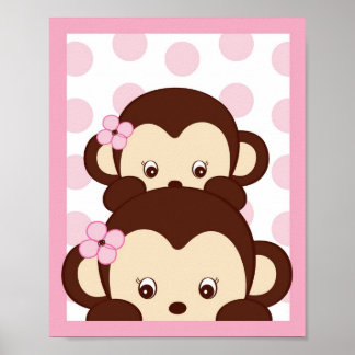 Mod Girl Monkey Stippen Nursery Wall Art Print