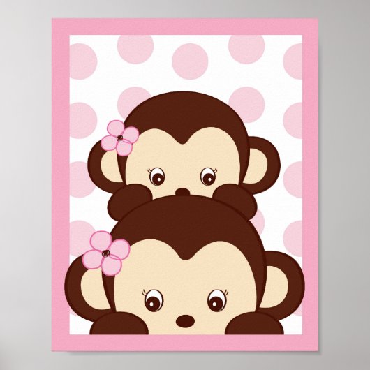 Mod Girl Monkey Stippen Nursery Wall Art Print (Voorkant)