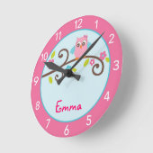 Mod Girl Owl Personalized Nursery Wall Clock Ronde Klok (Hoek)