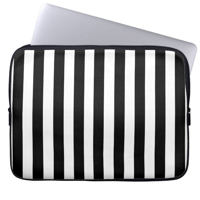 MOD GIRLY BLACK STRIPES PATTERN LAPTOP SLEEVE (Voorkant)