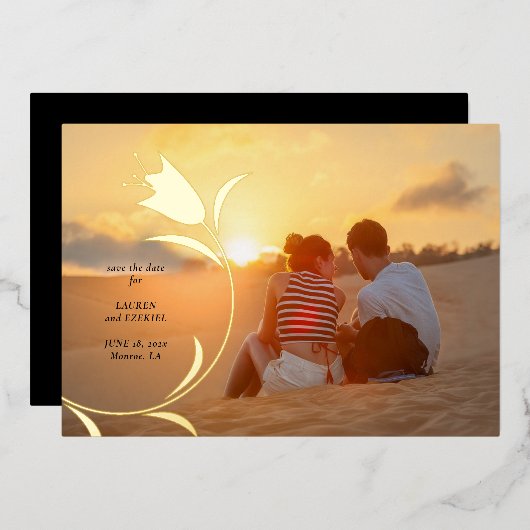 MOD GOLD TULP WEDDING BEWAAR DE DATUM FOLIE UITNODIGING (Voorkant / Achterkant)
