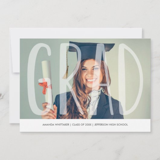 Mod Grad Letters Foto Afstudeeraankondiging Aankondiging (Voorkant)