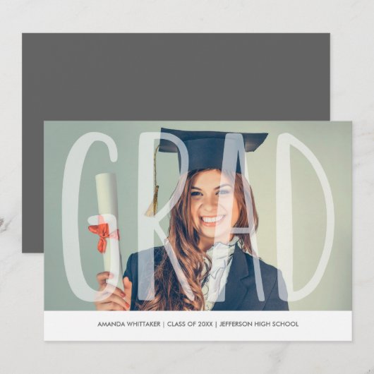 Mod Grad Letters Foto Afstudeeraankondiging Aankondiging (Voorkant / Achterkant)