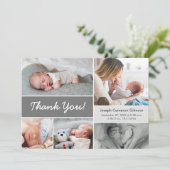 Mod Gray Aangepast Foto Collage Baby Boy Birth Bedankkaart (Staand voorkant)