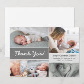 Mod Gray Aangepast Foto Collage Baby Boy Birth Bedankkaart (Voorkant / Achterkant)