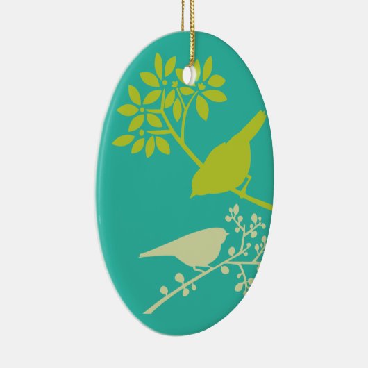 Mod Green Birds Keramisch Ornament (Rechts)