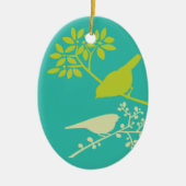 Mod Green Birds Keramisch Ornament (Voorkant)