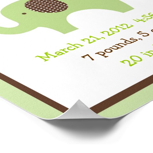 Mod Green Elephant Nursery Wall Art Birth Print (Hoek)