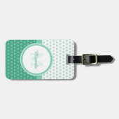 Mod Green en White Polka Dots Monogram met naam Bagagelabel (Voorkant horizontaal)