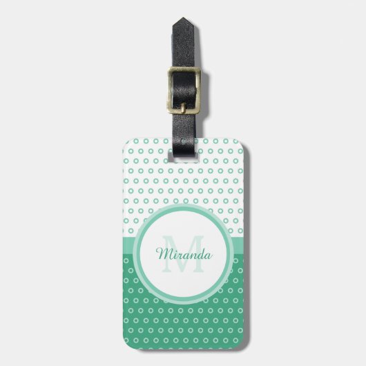 Mod Green en White Polka Dots Monogram met naam Bagagelabel (Voorkant verticaal)