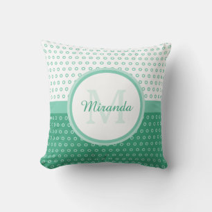 Mod Green en White Polka Dots Monogram met naam Kussen