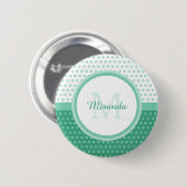 Mod Green en White Polka Dots Monogram met naam Ronde Button 5,7 Cm (Voorkant /achterkant)