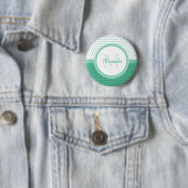 Mod Green en White Polka Dots Monogram met naam Ronde Button 5,7 Cm (In situ)