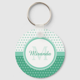 Mod Green en White Polka Dots Monogram met naam Sleutelhanger