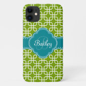 Mod Green Pattern Blauwgroen Quatrefoil Monogram Case-Mate iPhone Case (Achterkant)