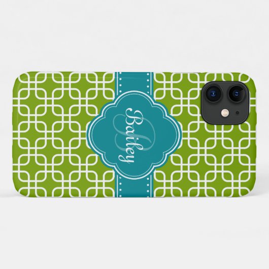 Mod Green Pattern Blauwgroen Quatrefoil Monogram Case-Mate iPhone Case (Achterkant (horizontaal))