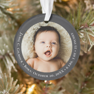 Mod Grey Baby's Eerste Kerstmis 1 foto Geboortedat Ornament