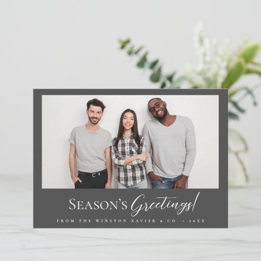 Mod Grey Business Christmas Team foto Feestdagenkaart (Staand voorkant)