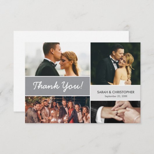 Mod Grey Fotocollage Aangepaste bruiloft afbeeldin Bedankkaart (Voorkant / Achterkant)