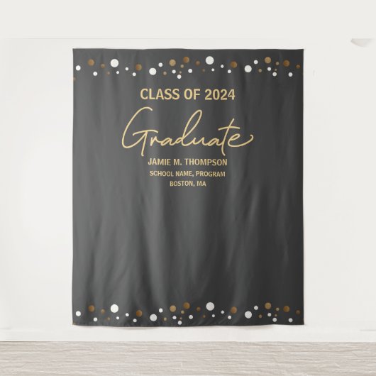 Mod Grey Gold Afstudeerachtergrond klas van 2024 Wandkleed (Voorkant)