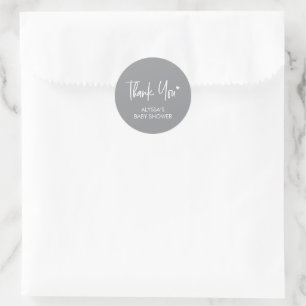 Mod Grijs Neutraal Modern Baby Shower Bedankt Ronde Sticker