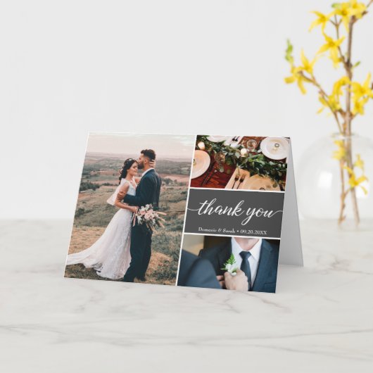 Mod Grijze bruiloft Hartelijk dank Aangepaste foto Kaart (Gele Bloem)
