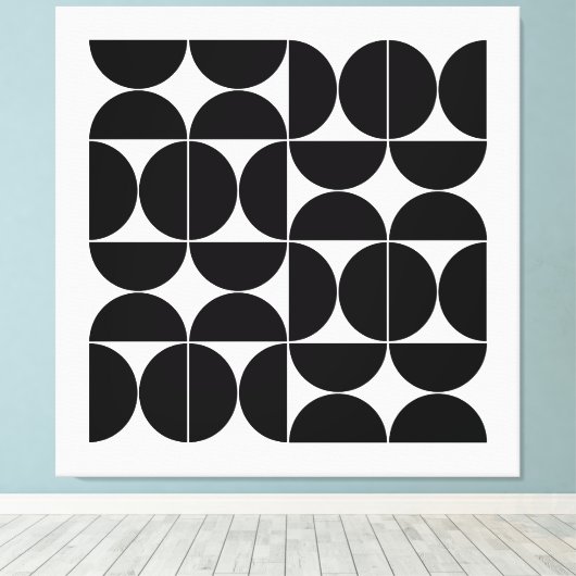 Mod halve cirkels in zwart canvas afdruk (Insitu (Houten vloer))