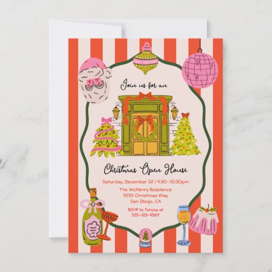 Mod Hand Drawn Christmas Open House Kaart (Voorkant)