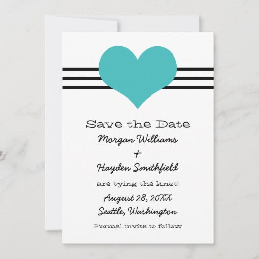 Mod hart Opslaan Datum uitnodiging, Aqua Save The Date (Voorkant)