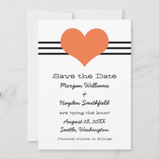Mod hart Opslaan Datum uitnodiging, Oranje Save The Date (Voorkant)