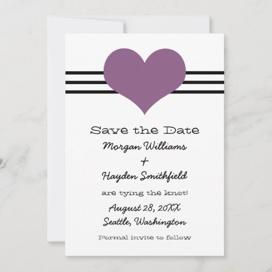 Mod hart Opslaan Datum uitnodiging, Paars Save The Date (Voorkant)