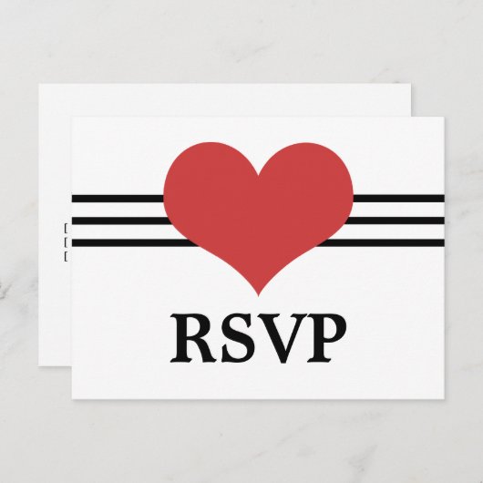 Mod Heart RSVP Briefkaart, rood Uitnodiging Briefkaart (Voorkant / Achterkant)