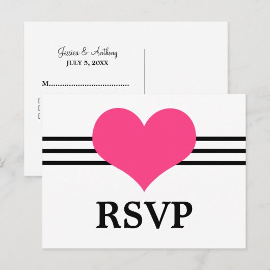 Mod Heart RSVP Briefkaart, Roze Uitnodiging Briefkaart (Voorkant / Achterkant)