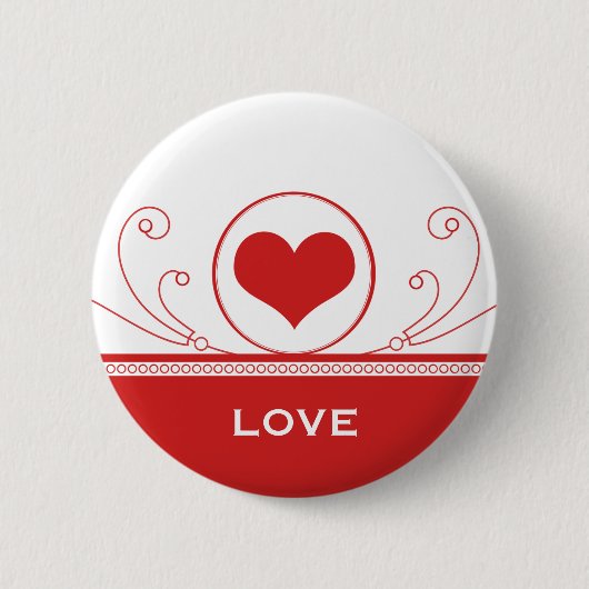Mod Heart Swirls Button, Red Ronde Button 5,7 Cm (Voorkant)