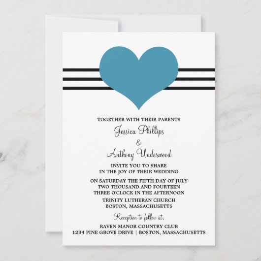 Mod Heart Wedding Invite, blauw Kaart (Voorkant)