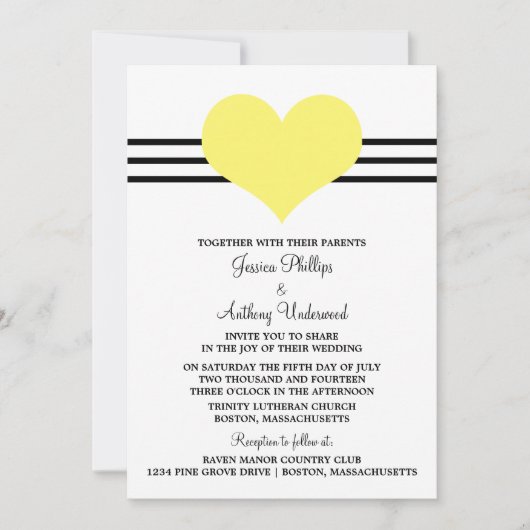 Mod Heart Wedding Invite, Geel Kaart (Voorkant)