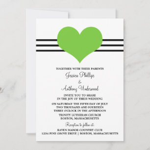 Mod Heart Wedding Invite, Green Kaart