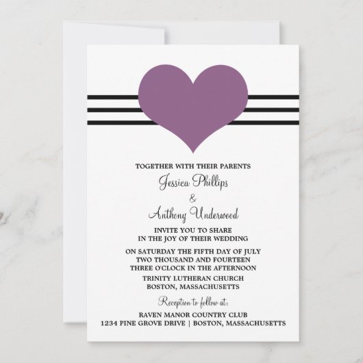 Mod Heart Wedding Invite, Paars Kaart (Voorkant)