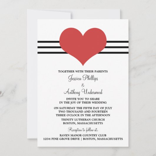 Mod Heart Wedding Invite, Red Kaart (Voorkant)