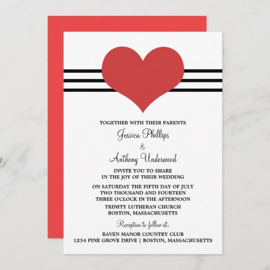 Mod Heart Wedding Invite, Red Kaart (Voorkant / Achterkant)