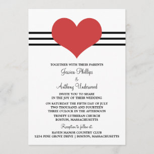 Mod Heart Wedding Invite, Red Kaart