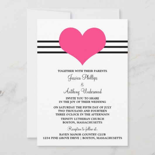 Mod Heart Wedding Invite, Roze Kaart (Voorkant)