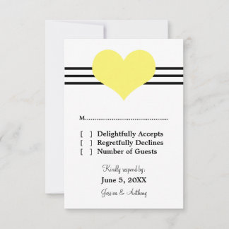Mod Heart Wedding Response Kaart, Geel RSVP Kaartje