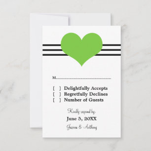 Mod Heart Wedding Response Kaart, Green RSVP Kaartje