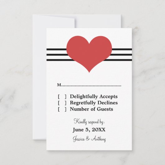 Mod Heart Wedding Response Kaart, Red RSVP Kaartje (Voorkant)