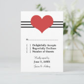 Mod Heart Wedding Response Kaart, Red RSVP Kaartje (Staand voorkant)