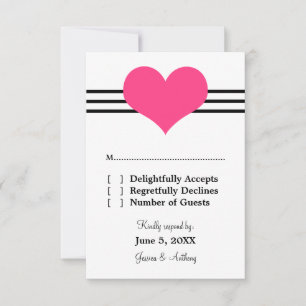 Mod Heart Wedding Response Kaart, Roze RSVP Kaartje