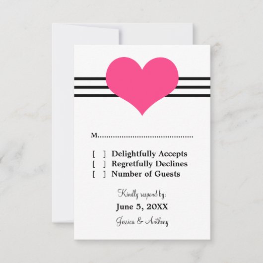 Mod Heart Wedding Response Kaart, Roze RSVP Kaartje (Voorkant)