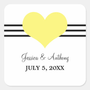 Mod Heart Wedding Stickers, Geel Vierkante Sticker